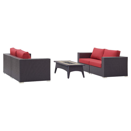Modway Outlet Convene 5 Piece Set Outdoor Patio with Fire Pit by Modway  Outdoor Furniture Furniture Espresso Red - EEI-3728-EXP-RED-SET