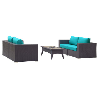 Modway Outlet Convene 5 Piece Set Outdoor Patio with Fire Pit by Modway  Outdoor Furniture Furniture Espresso Turquoise - EEI-3728-EXP-TRQ-SET