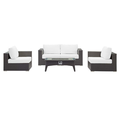 Modway Outlet Convene 5 Piece Set Outdoor Patio with Fire Pit by Modway  Outdoor Furniture Furniture Espresso White - EEI-3728-EXP-WHI-SET