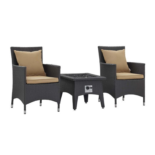 Modway Outlet Convene 3 Piece Set Outdoor Patio with Fire Pit by Modway  Outdoor Furniture Furniture Espresso Mocha - EEI-3729-EXP-MOC-SET