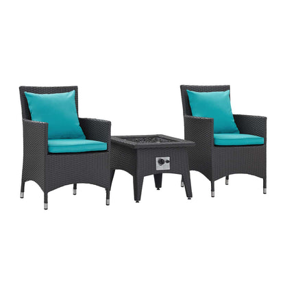 Modway Outlet Convene 3 Piece Set Outdoor Patio with Fire Pit by Modway  Outdoor Furniture Furniture Espresso Turquoise - EEI-3729-EXP-TRQ-SET