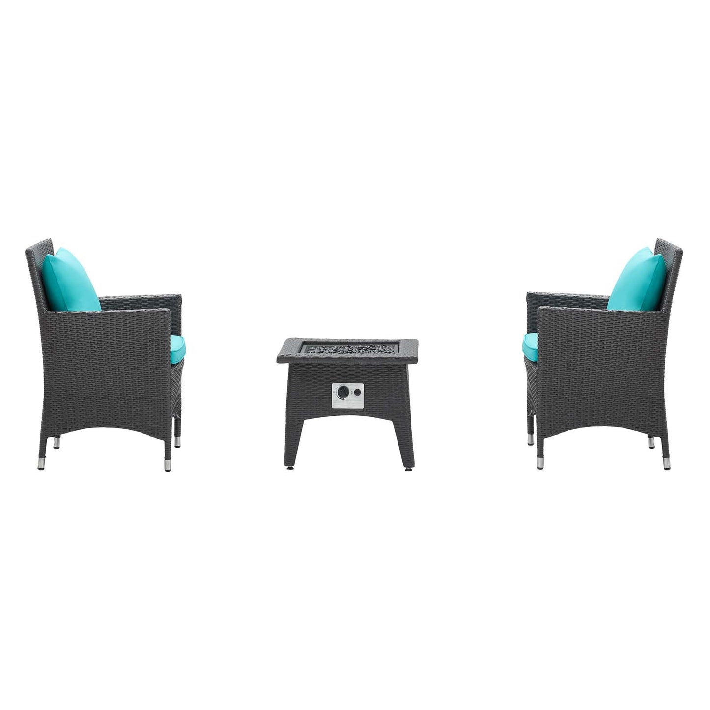 Modway Outlet Convene 3 Piece Set Outdoor Patio with Fire Pit by Modway  Outdoor Furniture Furniture Espresso Turquoise - EEI-3729-EXP-TRQ-SET