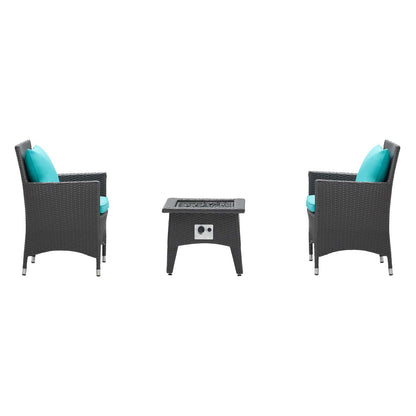 Modway Outlet Convene 3 Piece Set Outdoor Patio with Fire Pit by Modway  Outdoor Furniture Furniture Espresso Turquoise - EEI-3729-EXP-TRQ-SET