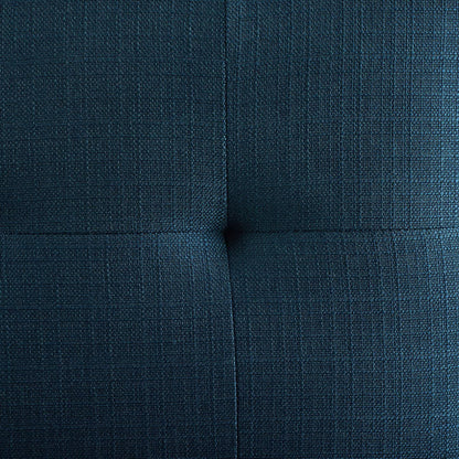 Gold Azure upholstered fabric dining accent chair with stainless steel frame, featuring a button-tufted cushion and grid seam pattern.