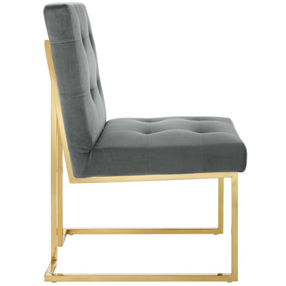 Modway Outlet Privy Gold Stainless Steel Performance Velvet Dining Chair by Modway  Bar and Dining Furniture Gold Charcoal - EEI-3744-GLD-CHA