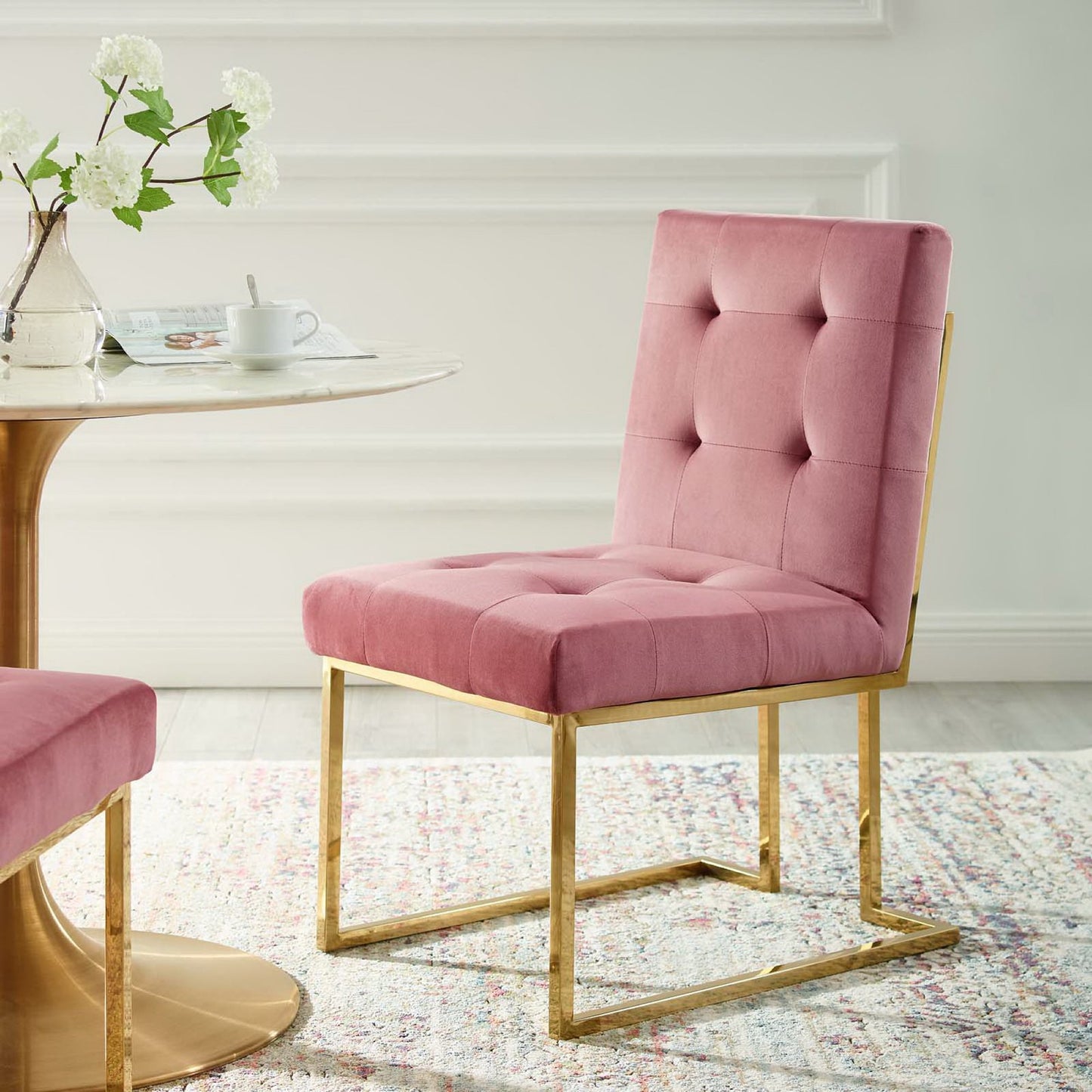 Modway Outlet Privy Gold Stainless Steel Performance Velvet Dining Chair by Modway  Bar and Dining Furniture Gold Dusty Rose - EEI-3744-GLD-DUS