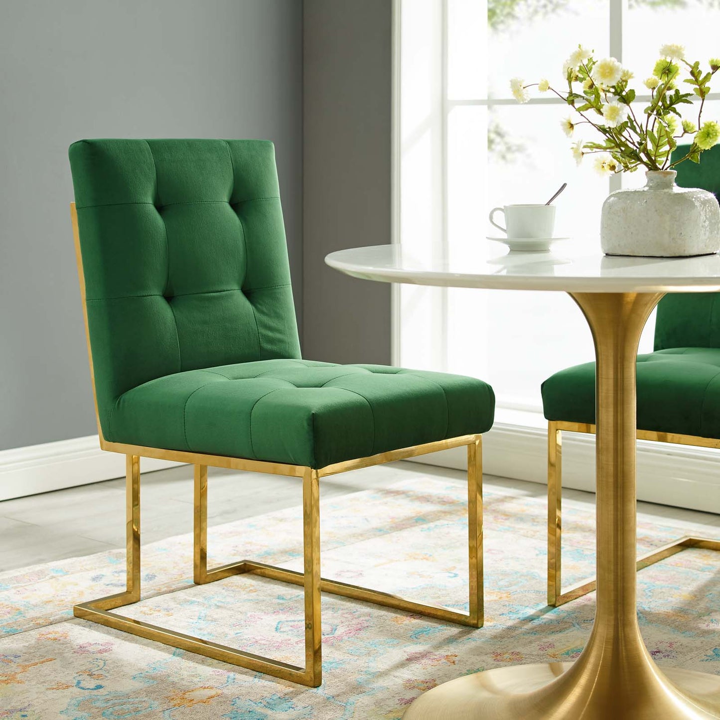 Modway Outlet Privy Gold Stainless Steel Performance Velvet Dining Chair by Modway  Bar and Dining Furniture Gold Emerald - EEI-3744-GLD-EME