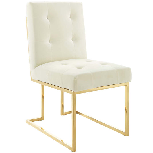 Modway Outlet Privy Gold Stainless Steel Performance Velvet Dining Chair by Modway  Bar and Dining Furniture Gold Ivory - EEI-3744-GLD-IVO