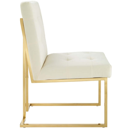 Modway Outlet Privy Gold Stainless Steel Performance Velvet Dining Chair by Modway  Bar and Dining Furniture Gold Ivory - EEI-3744-GLD-IVO