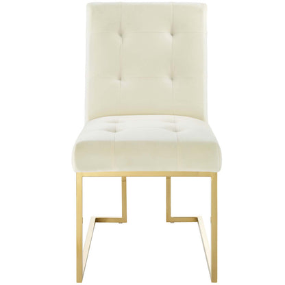 Modway Outlet Privy Gold Stainless Steel Performance Velvet Dining Chair by Modway  Bar and Dining Furniture Gold Ivory - EEI-3744-GLD-IVO