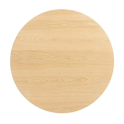 Round natural oak wood table top with visible grain.