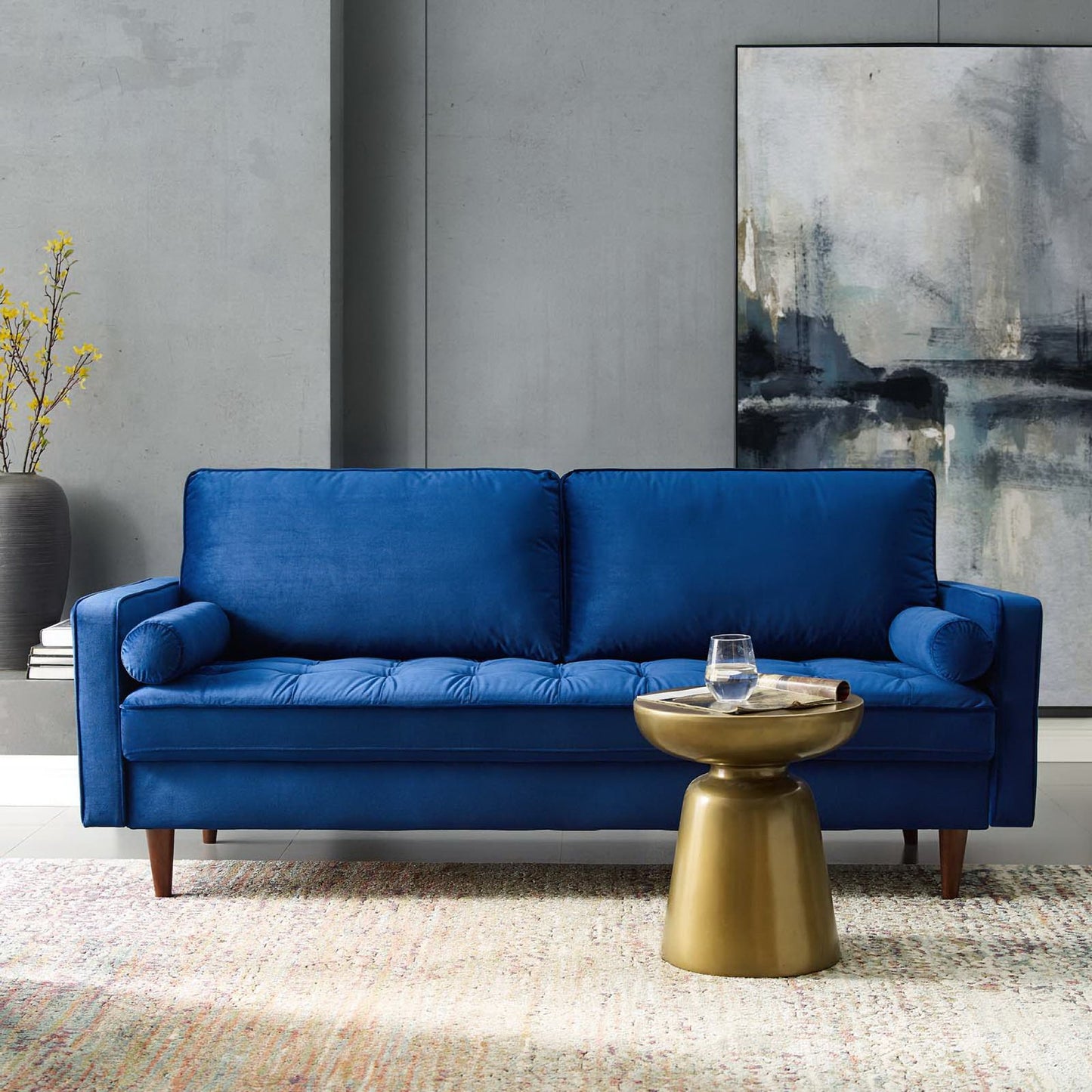 Modway - Valour Performance Velvet Sofa by Modway  Living Room Sofas and Armchairs Blue - EEI-3764-NAV