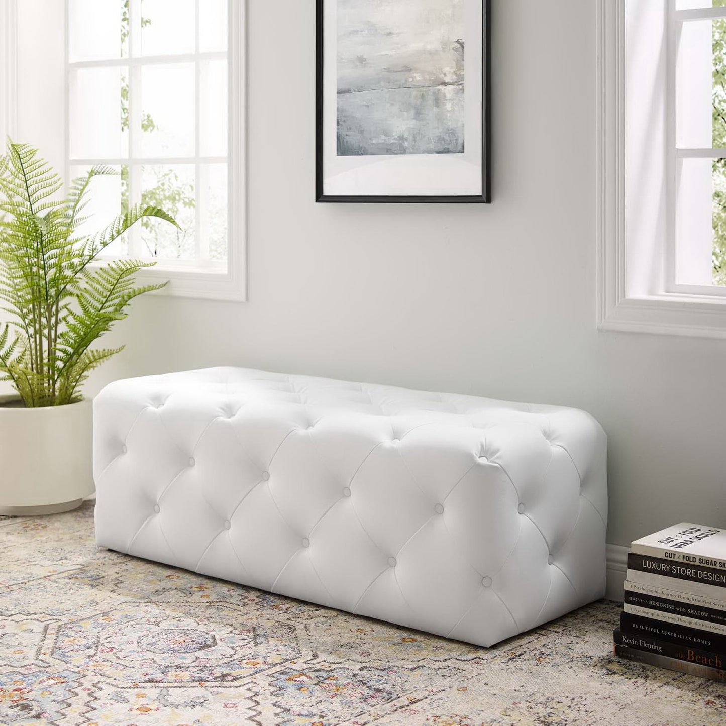Modway - Amour 48" Tufted Button Entryway Faux Leather Bench by Modway  Living Room Benches and Stools White - EEI-3767-WHI
