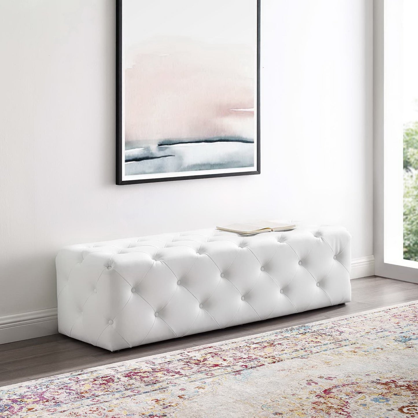 Modway - Amour 60" Tufted Button Entryway Faux Leather Bench by Modway  Living Room Benches and Stools White - EEI-3769-WHI