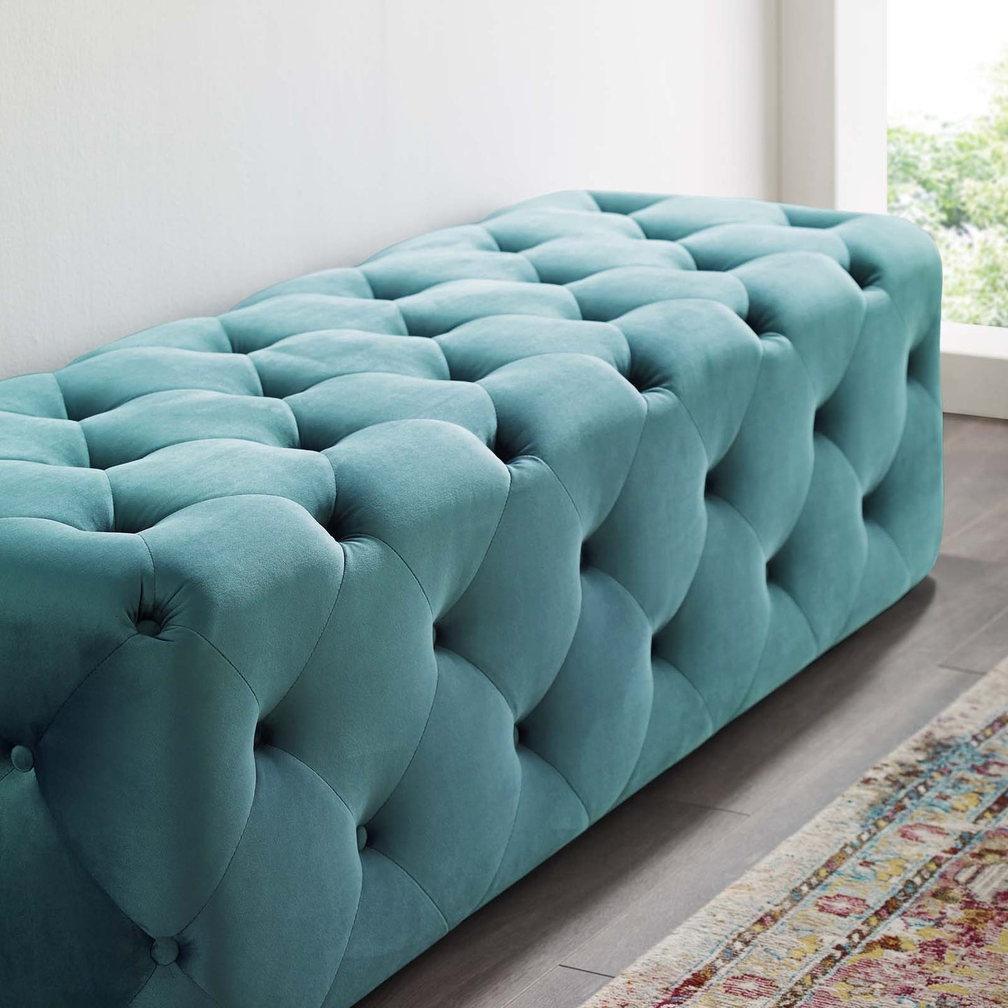 Modway Outlet Amour 60" Tufted Button Entryway Performance Velvet Bench by Modway  Living Room Furniture Sea Blue - EEI-3770-SEA