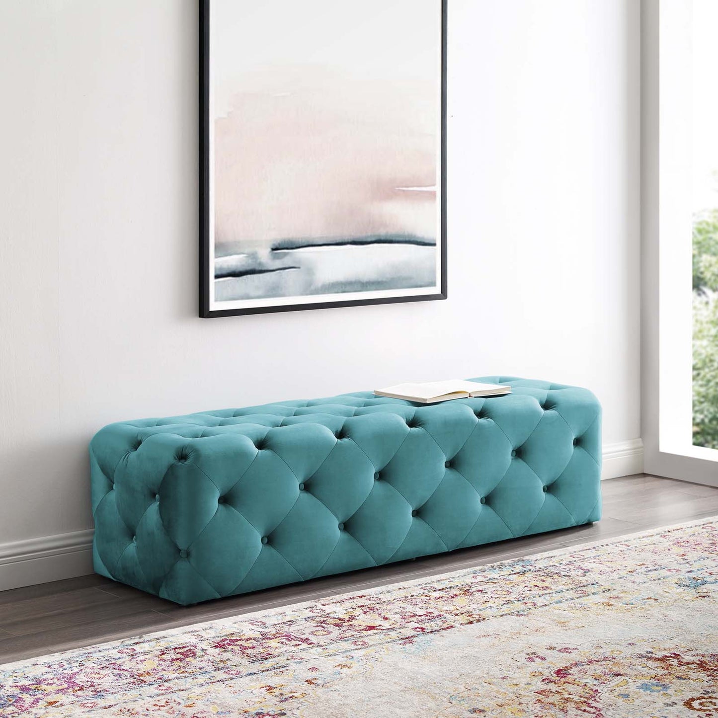 Modway Outlet Amour 60" Tufted Button Entryway Performance Velvet Bench by Modway  Living Room Furniture Sea Blue - EEI-3770-SEA