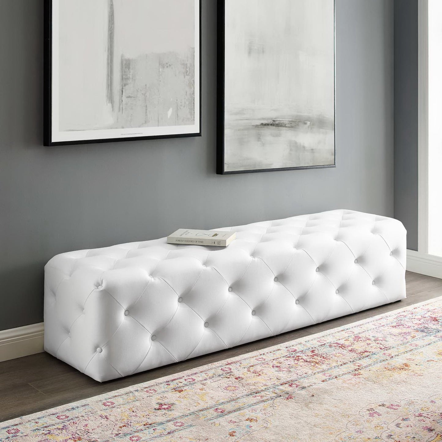 Modway - Amour 72" Tufted Button Entryway Faux Leather Bench by Modway  Living Room Benches and Stools White - EEI-3771-WHI