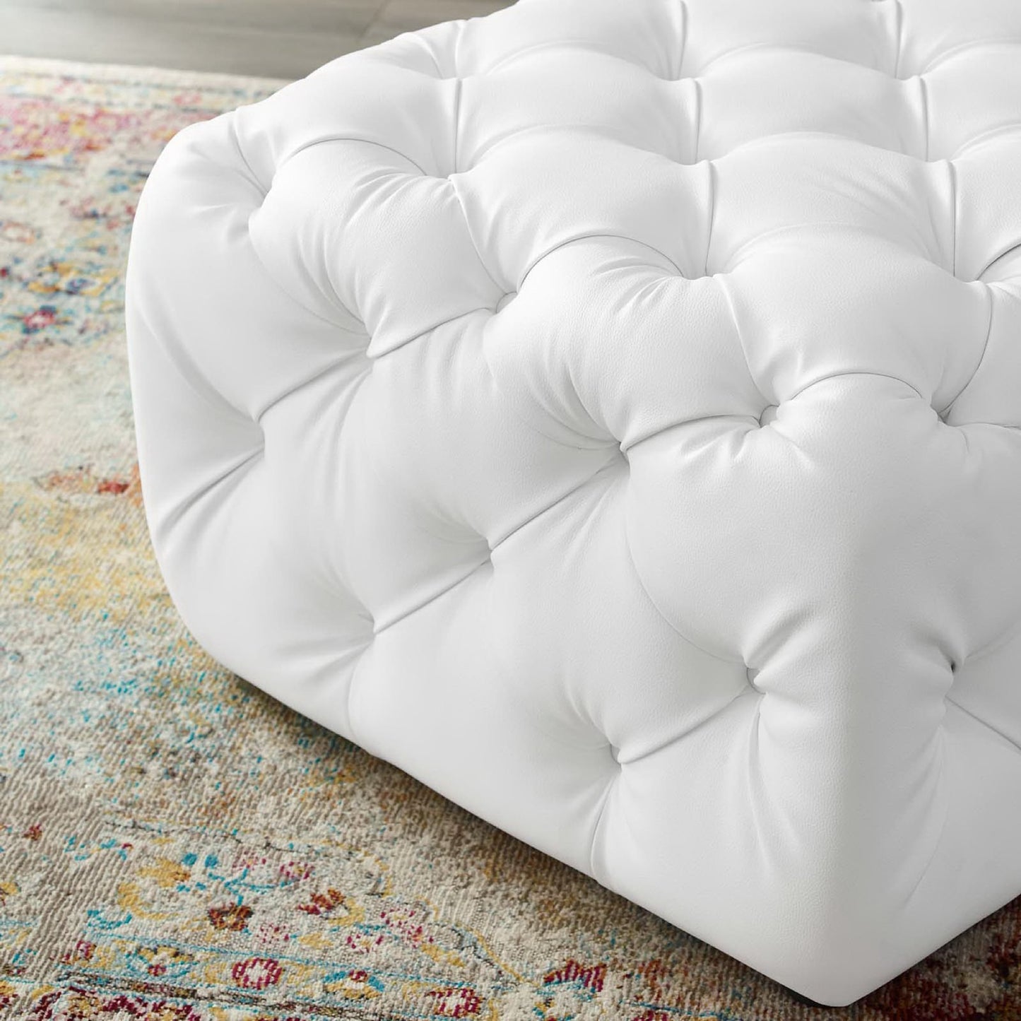 Modway - Amour Tufted Button Square Faux Leather Ottoman by Modway  Living Room Sofas and Armchairs White - EEI-3775-WHI