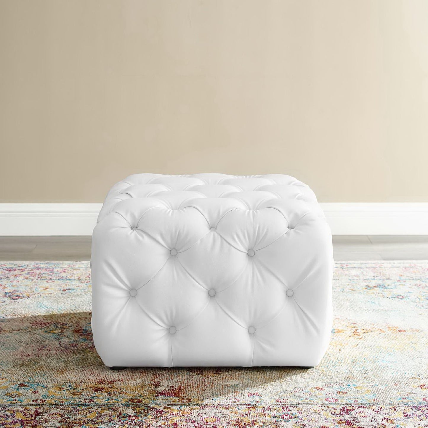 Modway - Amour Tufted Button Square Faux Leather Ottoman by Modway  Living Room Sofas and Armchairs White - EEI-3775-WHI