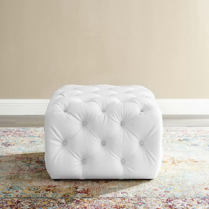 Modway - Amour Tufted Button Square Faux Leather Ottoman by Modway  Living Room Sofas and Armchairs White - EEI-3775-WHI