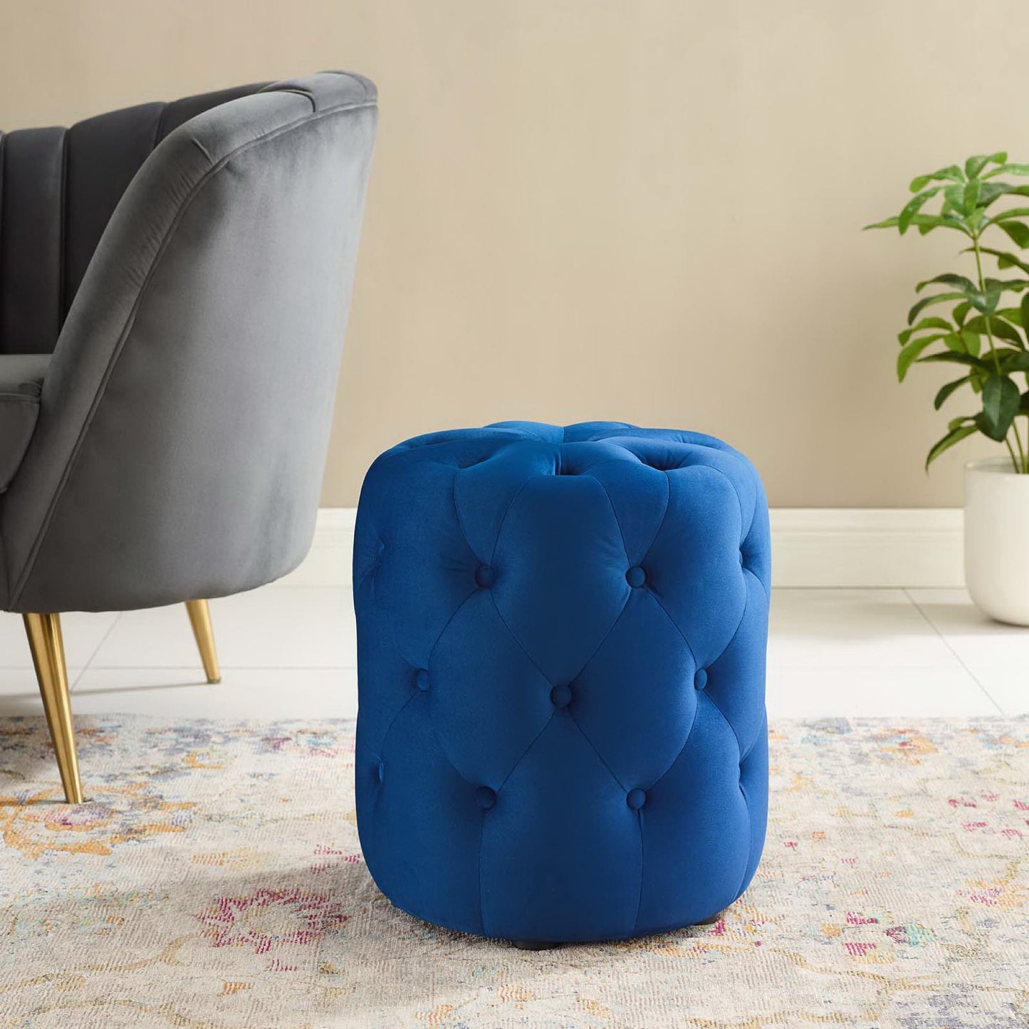 Modway - Amour Tufted Button Round Performance Velvet Ottoman by Modway  Living Room Sofas and Armchairs Blue - EEI-3778-NAV