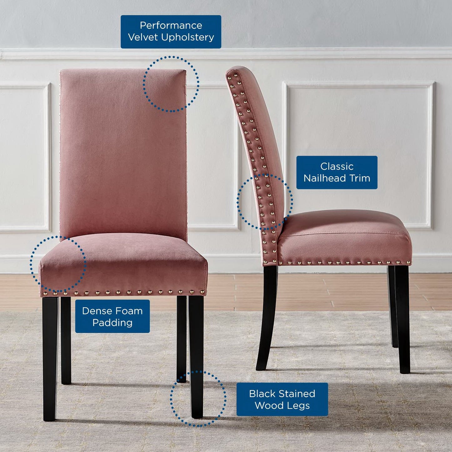 Modway - Parcel Performance Velvet Dining Side Chairs Set of 2 by Modway  Bar and Dining Dining Chairs Red - EEI-3779-DUS