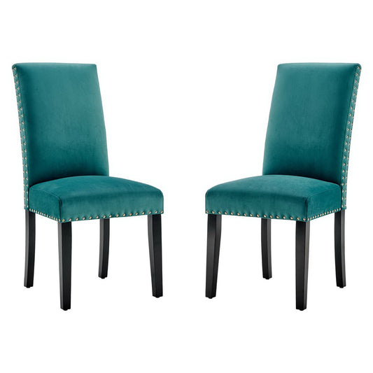 Modway - Parcel Performance Velvet Dining Side Chairs Set of 2 by Modway  Bar and Dining Dining Chairs Blue - EEI-3779-TEA