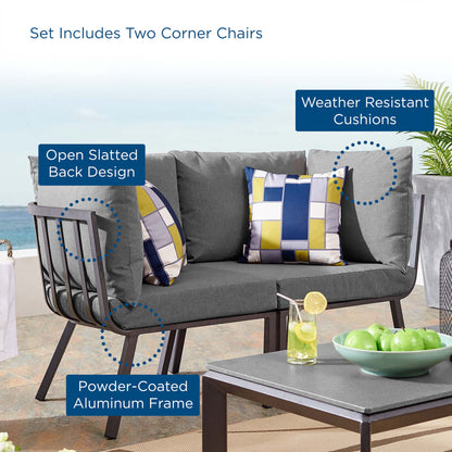 Modway Outlet Riverside 2 Piece Outdoor Patio Aluminum Sectional Sofa Set by Modway  Outdoor Furniture Furniture Gray Charcoal - EEI-3781-SLA-CHA