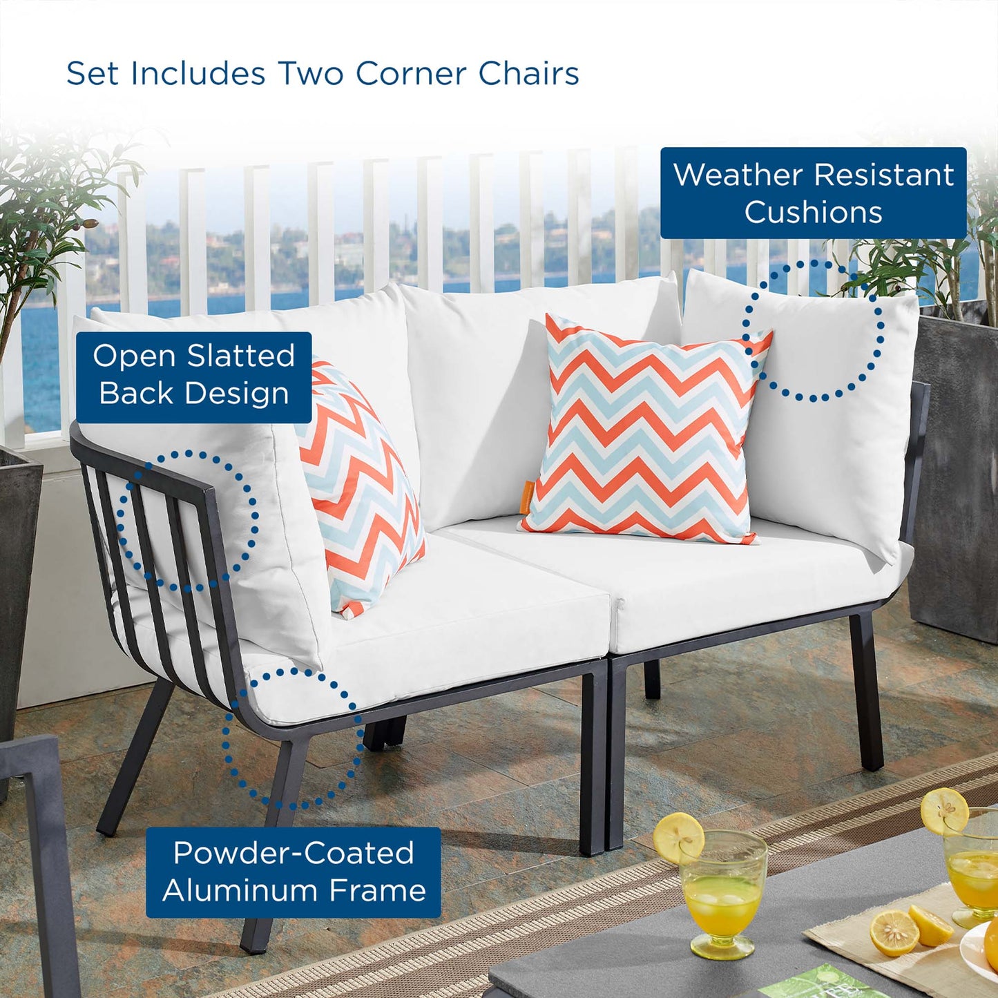 Modway Outlet Riverside 2 Piece Outdoor Patio Aluminum Sectional Sofa Set by Modway  Outdoor Furniture Furniture Gray White - EEI-3781-SLA-WHI