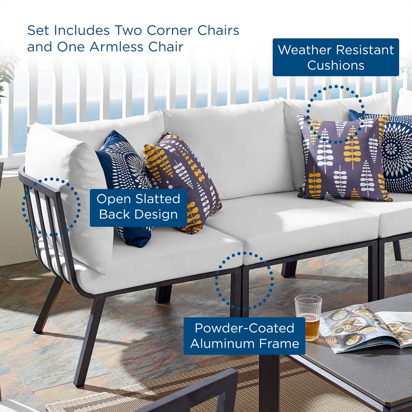 Modway Outlet Riverside 3 Piece Outdoor Patio Aluminum Sectional Sofa Set by Modway  Outdoor Furniture Furniture Gray White - EEI-3782-SLA-WHI