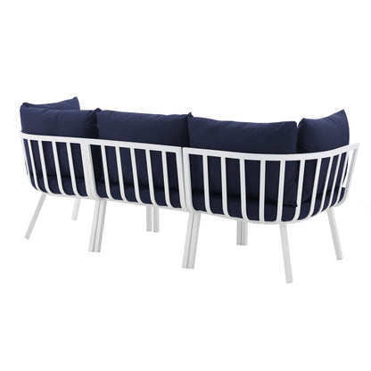 Modway Outlet Riverside 3 Piece Outdoor Patio Aluminum Sectional Sofa Set by Modway  Outdoor Furniture Furniture White Navy - EEI-3782-WHI-NAV