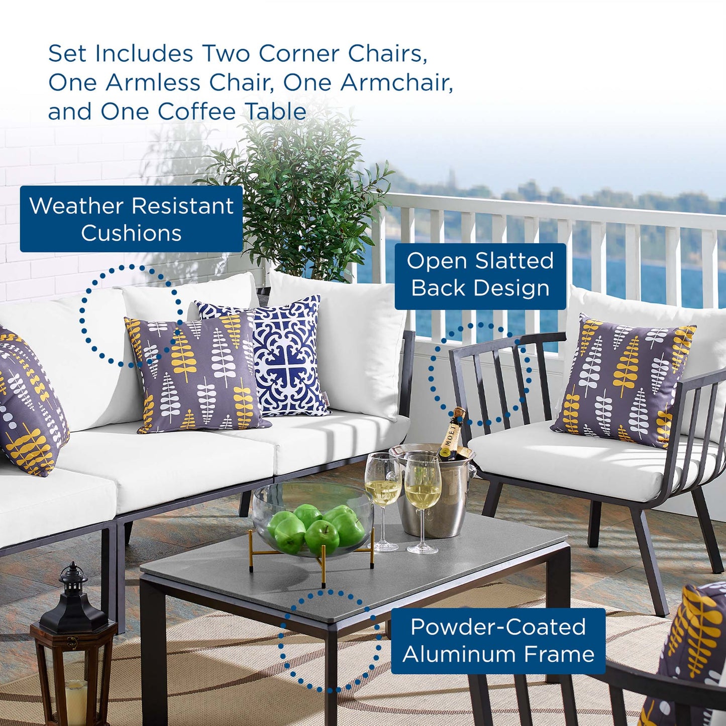 Modway Outlet Riverside 5 Piece Outdoor Patio Aluminum Set by Modway  Outdoor Furniture Furniture Gray White - EEI-3783-SLA-WHI