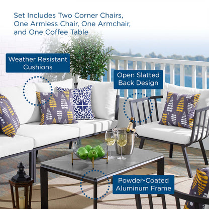 Modway Outlet Riverside 5 Piece Outdoor Patio Aluminum Set by Modway  Outdoor Furniture Furniture Gray White - EEI-3783-SLA-WHI