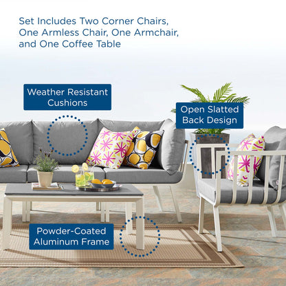 Modway Outlet Riverside 5 Piece Outdoor Patio Aluminum Set by Modway  Outdoor Furniture Furniture White Gray - EEI-3783-WHI-GRY