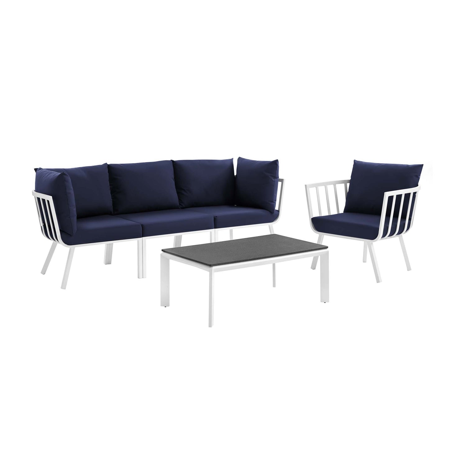 Modway Outlet Riverside 5 Piece Outdoor Patio Aluminum Set by Modway  Outdoor Furniture Furniture White Navy - EEI-3783-WHI-NAV