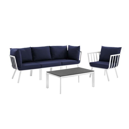 Modway Outlet Riverside 5 Piece Outdoor Patio Aluminum Set by Modway  Outdoor Furniture Furniture White Navy - EEI-3783-WHI-NAV