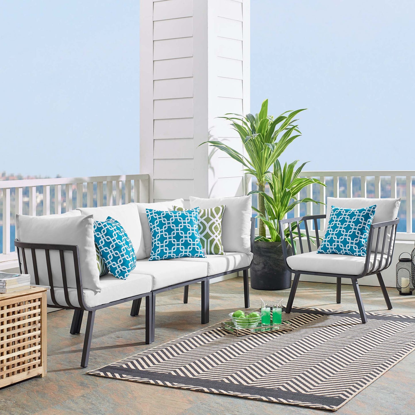 Modway Outlet Riverside 4 Piece Outdoor Patio Aluminum Set by Modway  Outdoor Furniture Furniture Gray White - EEI-3784-SLA-WHI