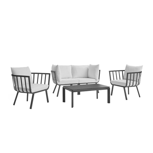 Modway Outlet Riverside 5 Piece Outdoor Patio Aluminum Set by Modway  Outdoor Furniture Furniture Gray White - EEI-3786-SLA-WHI