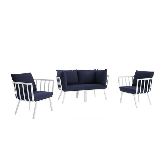 Modway Outlet Riverside 4 Piece Outdoor Patio Aluminum Set by Modway  Outdoor Furniture Furniture White Navy - EEI-3787-WHI-NAV