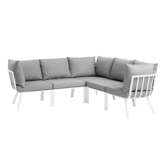 Modway Outlet Riverside 5 Piece Outdoor Patio Aluminum Sectional by Modway  Outdoor Furniture Furniture White Gray - EEI-3789-WHI-GRY