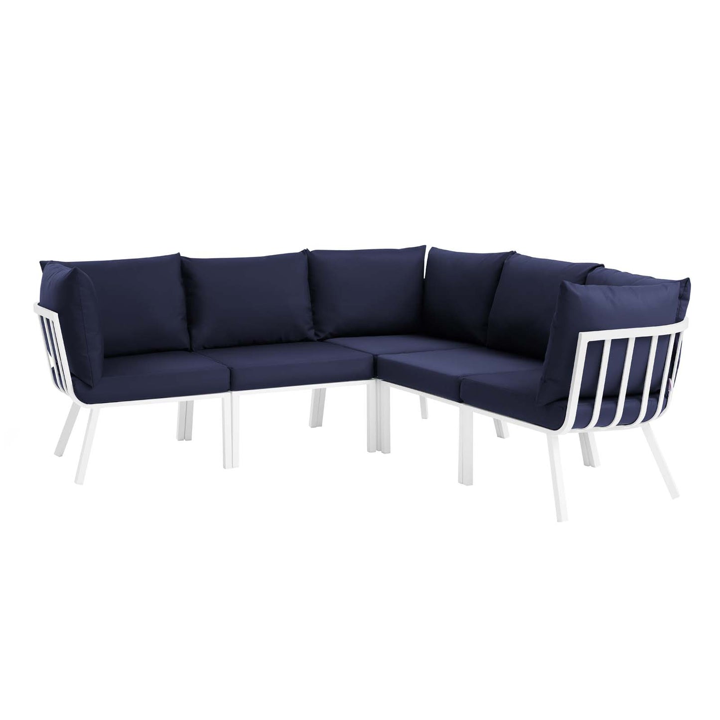 Modway Outlet Riverside 5 Piece Outdoor Patio Aluminum Sectional by Modway  Outdoor Furniture Furniture White Navy - EEI-3789-WHI-NAV