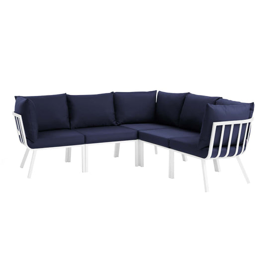 Modway Outlet Riverside 5 Piece Outdoor Patio Aluminum Sectional by Modway  Outdoor Furniture Furniture White Navy - EEI-3789-WHI-NAV
