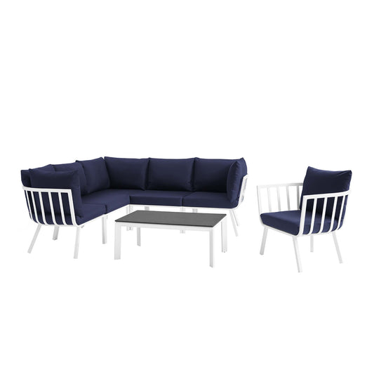 Modway Outlet Riverside 7 Piece Outdoor Patio Aluminum Set by Modway  Outdoor Furniture Furniture White Navy - EEI-3790-WHI-NAV