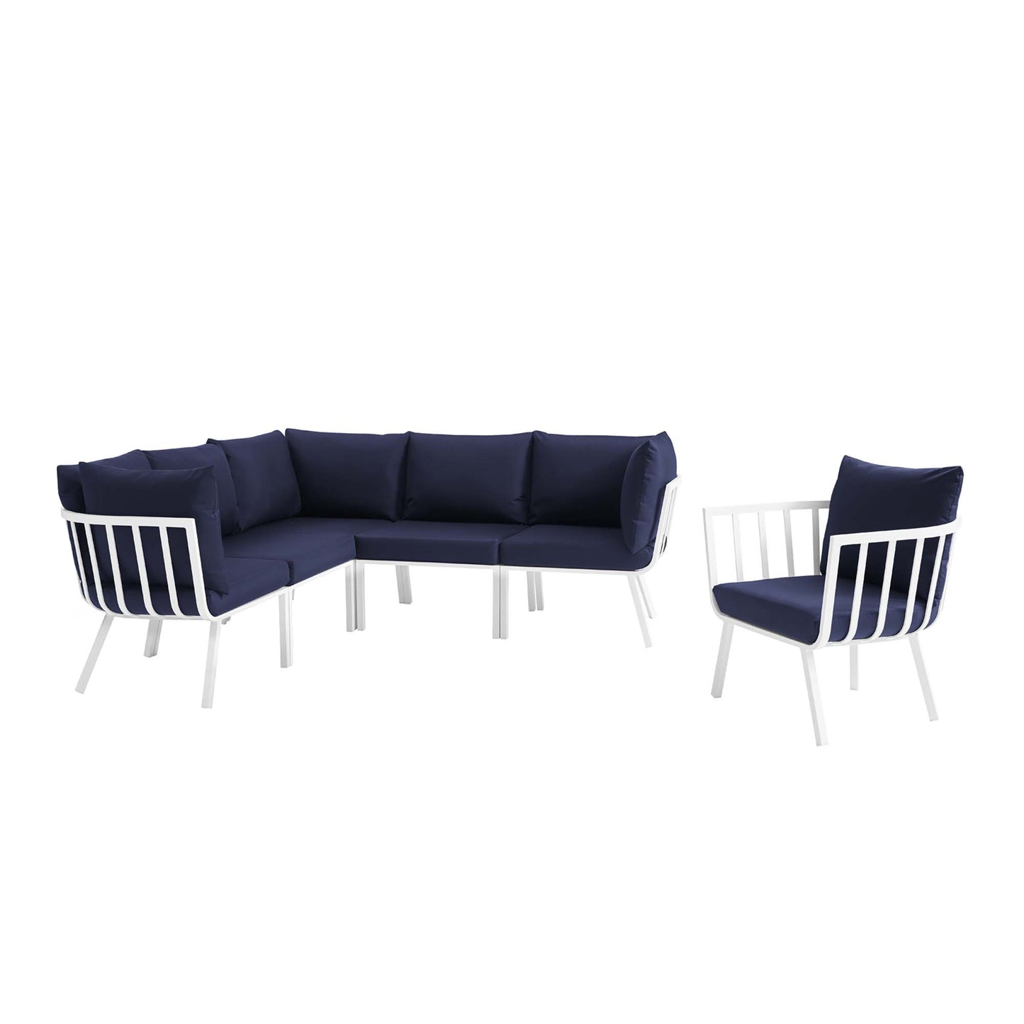 Modway Outlet Riverside 6 Piece Outdoor Patio Aluminum Set by Modway  Outdoor Furniture Furniture White Navy - EEI-3791-WHI-NAV