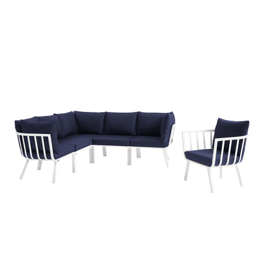 Modway Outlet Riverside 6 Piece Outdoor Patio Aluminum Set by Modway  Outdoor Furniture Furniture White Navy - EEI-3791-WHI-NAV