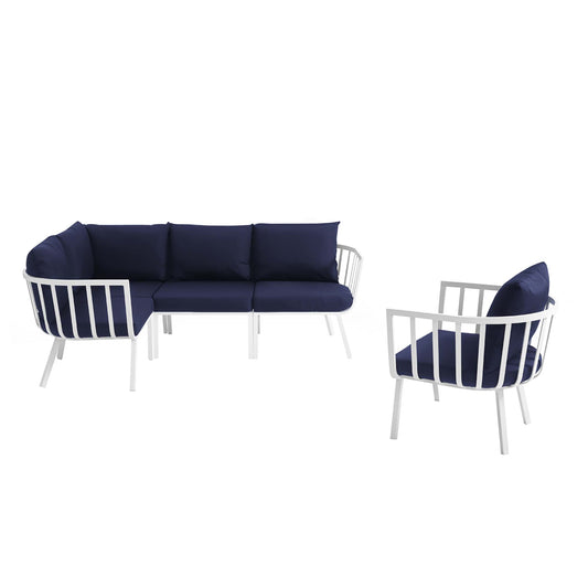 Modway Outlet Riverside 5 Piece Outdoor Patio Aluminum Set by Modway  Outdoor Furniture Furniture White Navy - EEI-3792-WHI-NAV