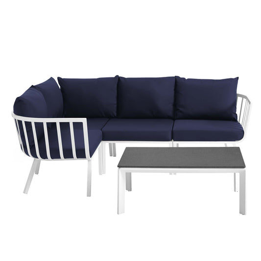 Modway Outlet Riverside 5 Piece Outdoor Patio Aluminum Set by Modway  Outdoor Furniture Furniture White Navy - EEI-3793-WHI-NAV