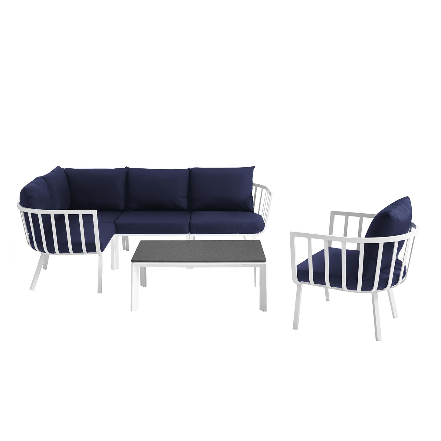 Modway Outlet Riverside 6 Piece Outdoor Patio Aluminum Set by Modway  Outdoor Furniture Furniture White Navy - EEI-3795-WHI-NAV