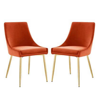 Modway Outlet Viscount Performance Velvet Dining Chairs Set of 2 by Modway  Bar and Dining Furniture Gold Orange - EEI-3808-GLD-ORA