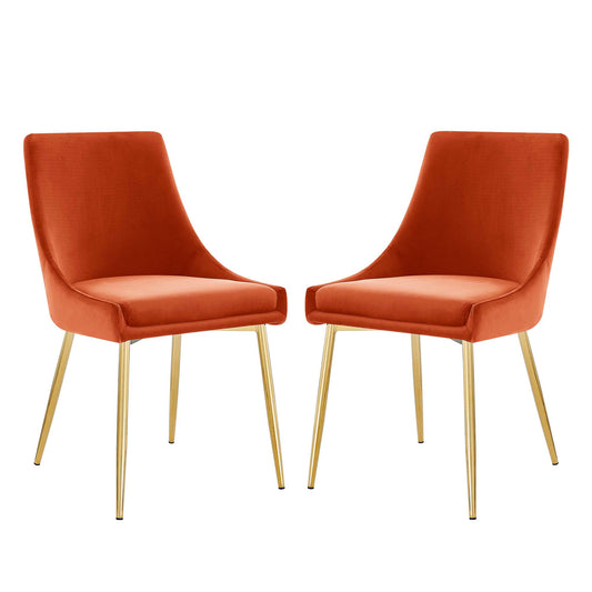 Modway Outlet Viscount Performance Velvet Dining Chairs Set of 2 by Modway  Bar and Dining Furniture Gold Orange - EEI-3808-GLD-ORA